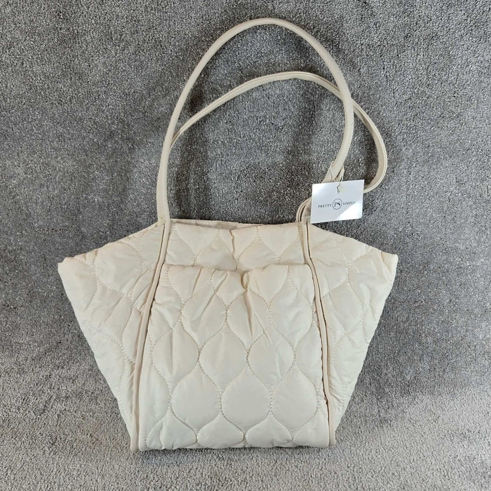 Pretty Simple Quilted Puffer Tote Bag Cream Onion Stitch Womens